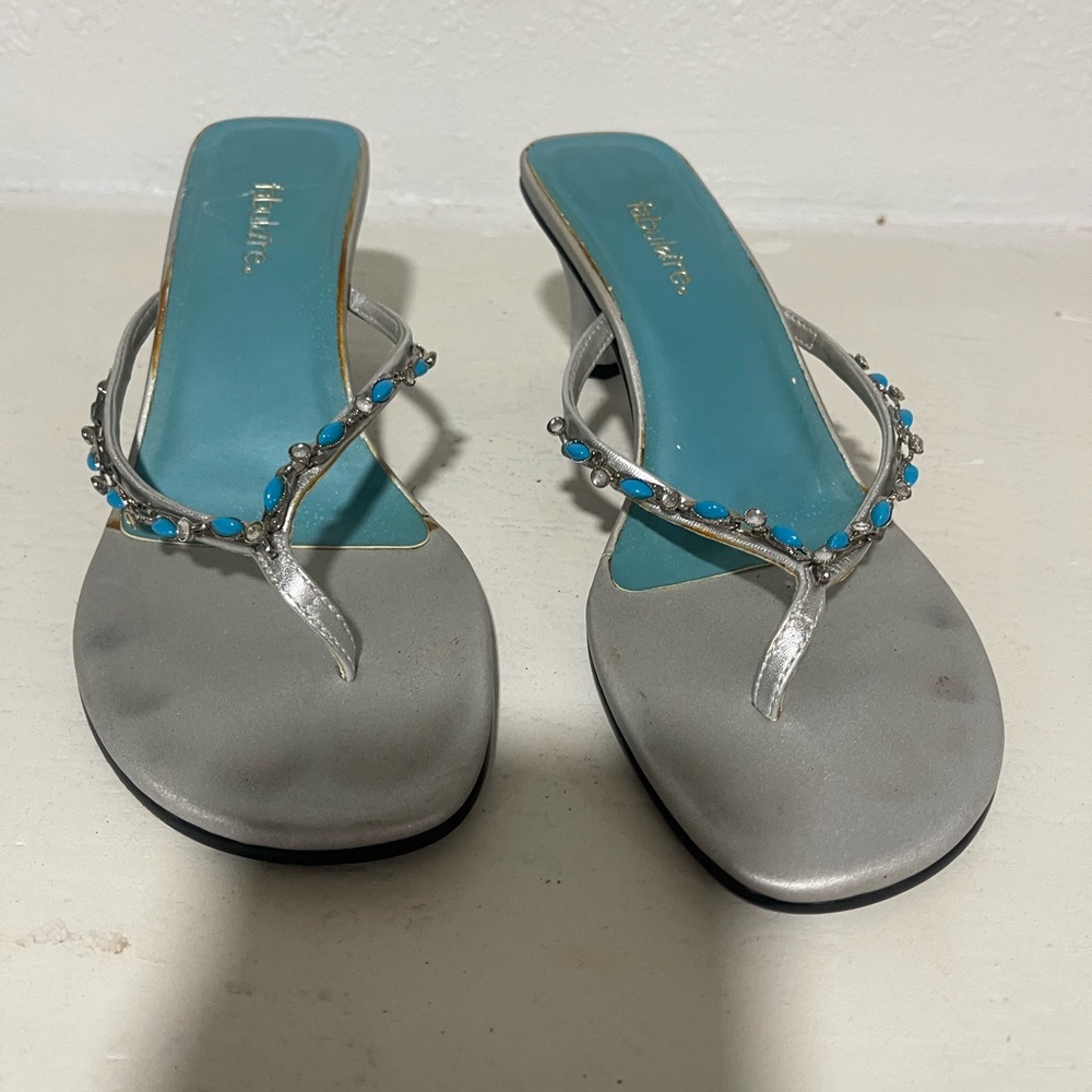 Elegant Silver and Blue Beaded Sandals